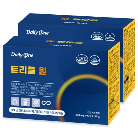 데일리원 트리플원 오메가3 종합 멀티 비타민 올인원 영양제 1,100mg X 90캡슐 2통