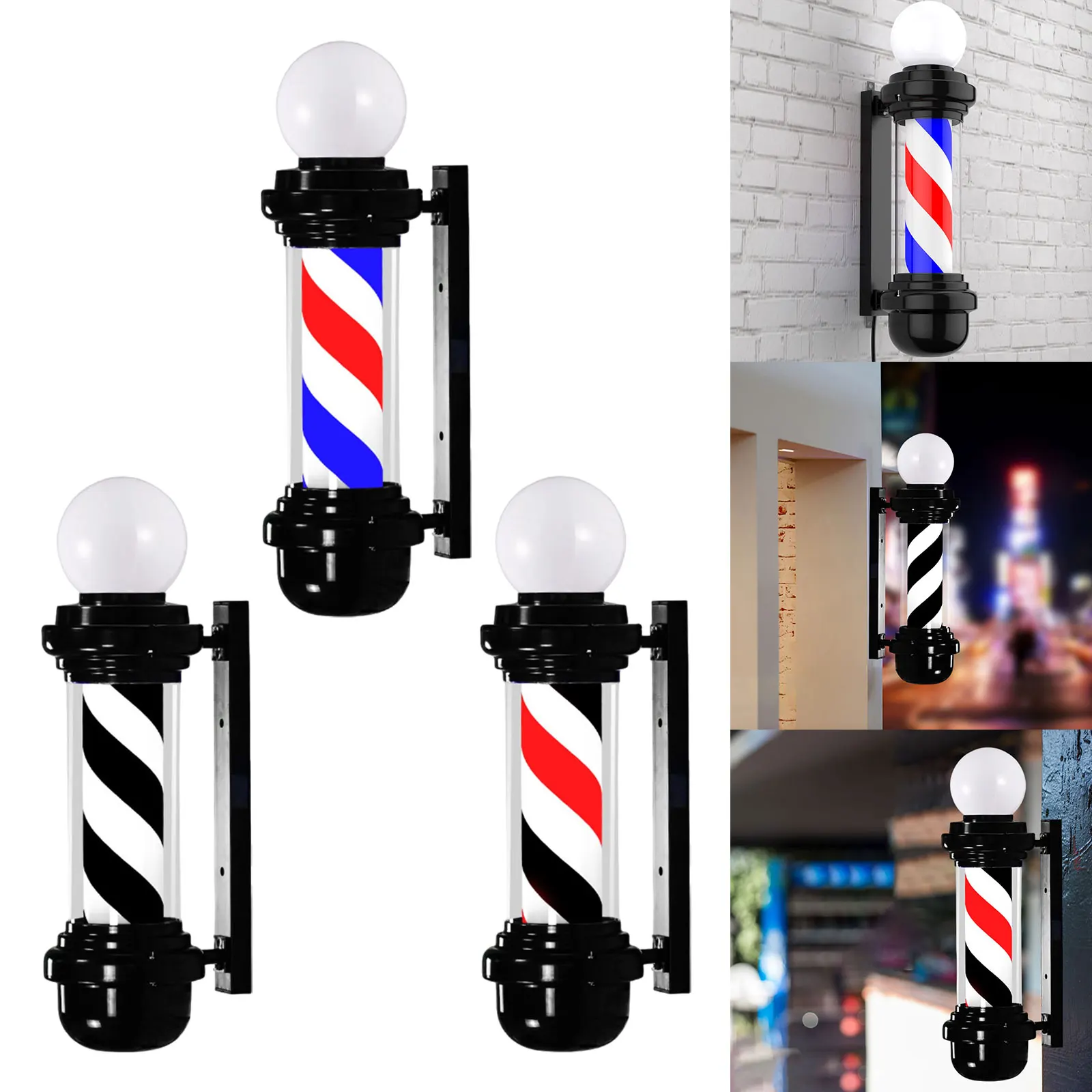 

Barber Rotating Rod Light Classic Signs Stripes Pole Light Hairdressing Sign Light for Salon Outside Indoor Barbershop 23.6 inch