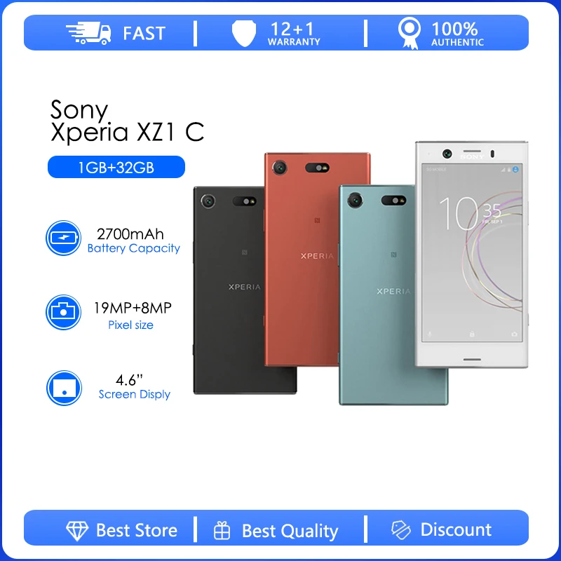 Sony Xperia XZ1ขนาดกะทัดรัด G8441 Refurbished ปลดล็อก Ericsson Xperia 20MP 5.2 "โทรศัพท์มือถือ3G WIFI โทรศัพท์ Android