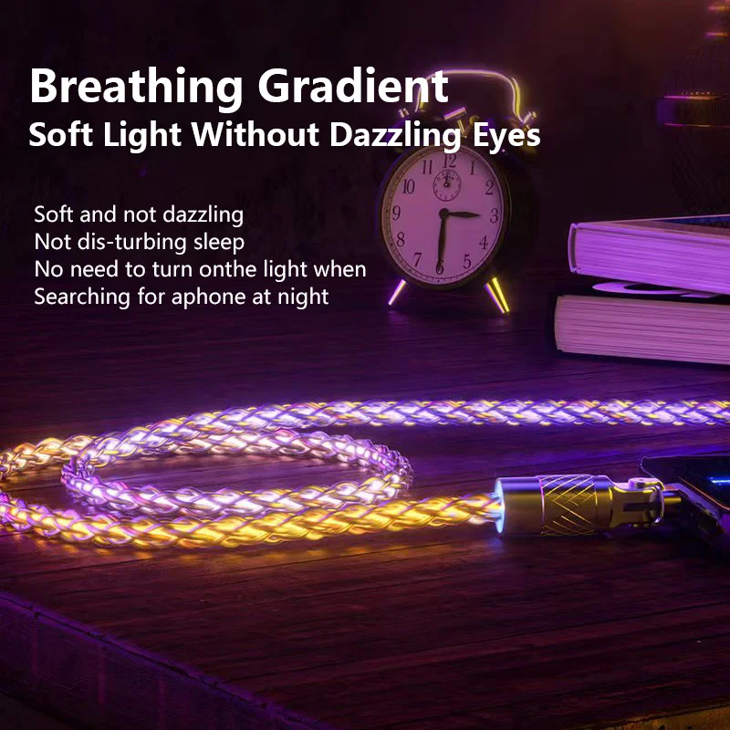 RGB Color Light 120W 6A USB To Type C Fast Charging Data Cable For IPhone/Samsung/Xiaomi USB C Car Charge Cord Charging Cables