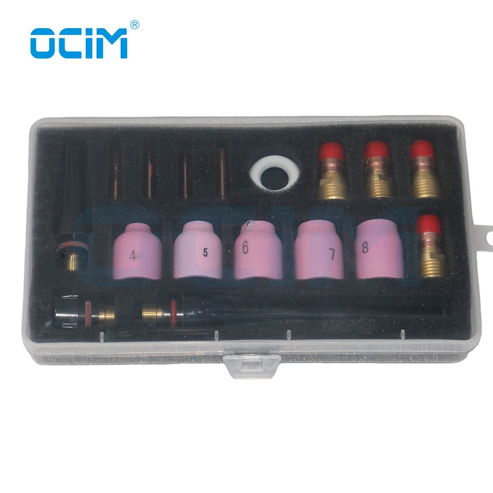 17 PCS Argon Tig Welding Parts Kit with Plastic Package For WP17 WP18 WP26 Tig Welding Gun