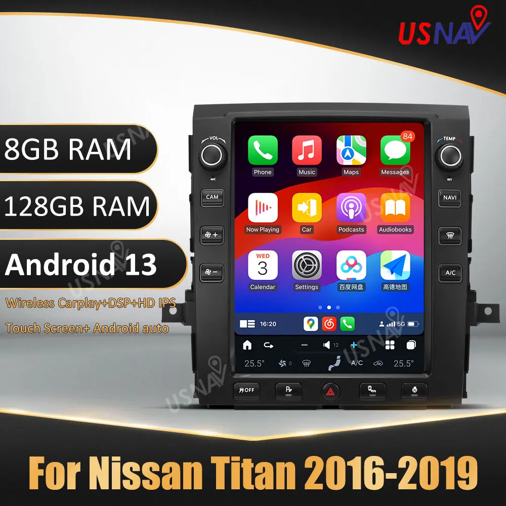 USNAV Latest Android 13 12.1 Inch Tesla Car Radio For Nissan Titan 2016-2019 Car GPS Navigation Multimedia DVD Stereo Player