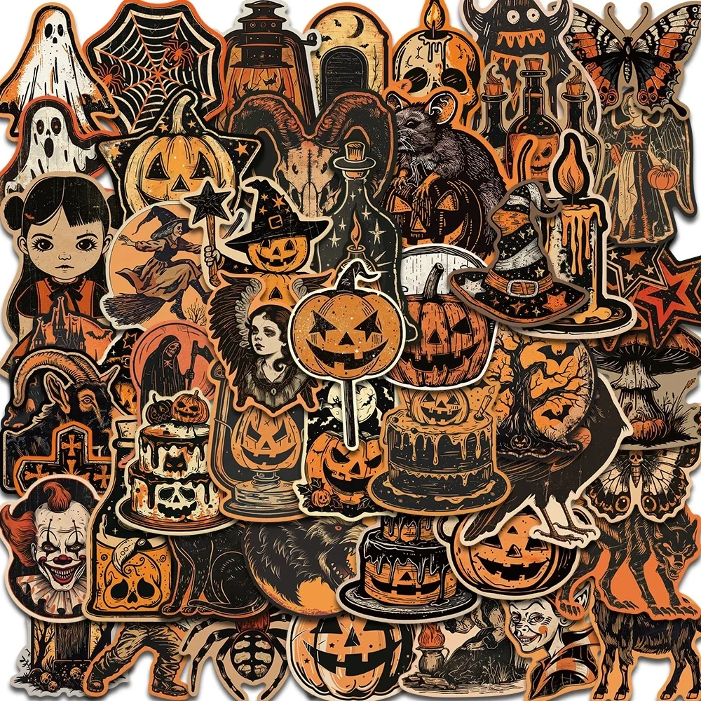 50/100 PIÈCES Rétro Halloween Autocollants Terrifiant Citrouille Bagages Téléphone Graffiti Ordinateur Portable Mur Scrapbook Moto Bricolage Cadeaux