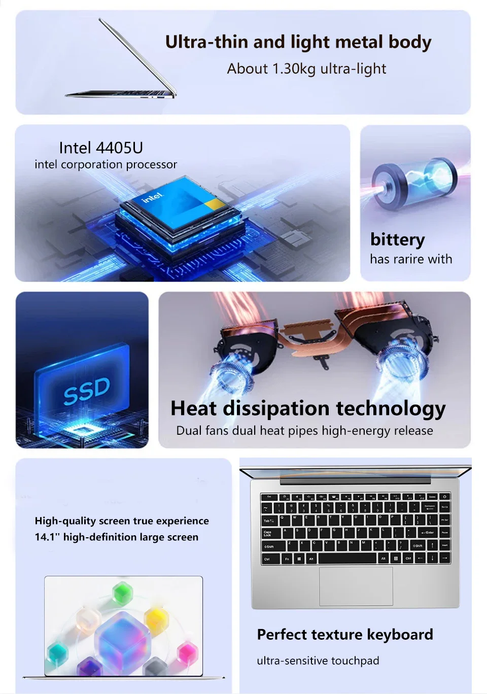 14.1" Intel 4405U Laptop Computer Windows 11 16GB RAM 512GB 1TB 2TB SSD Portable Notebook PC Backlight Office Study Laptops