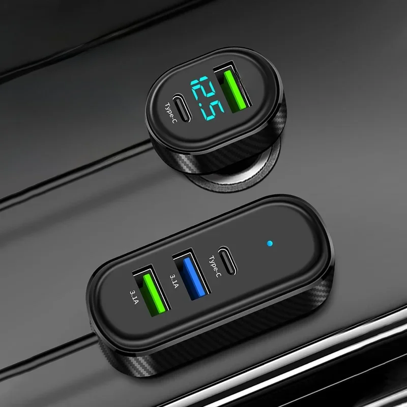 5-Ports 100W USB Typ-C Vorder- und Hinterverlängerung Autoladegerät mit 1,5M Verlängerungskabel Schnelllade-Netzteil für Telefon