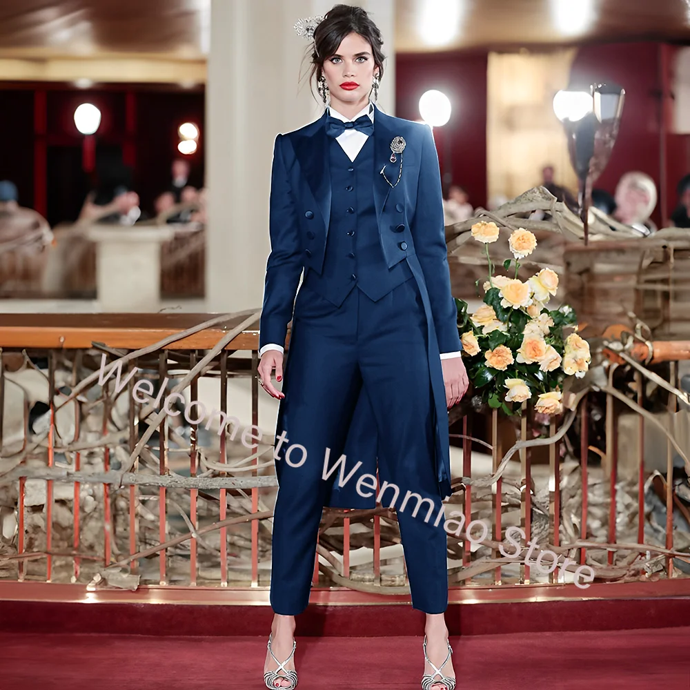 Traje de esmoquin de boda para mujer, chaqueta de doble botonadura, chaleco pantalón, vestido de fiesta formal, vestido de mamá, chaqueta de moda, 3