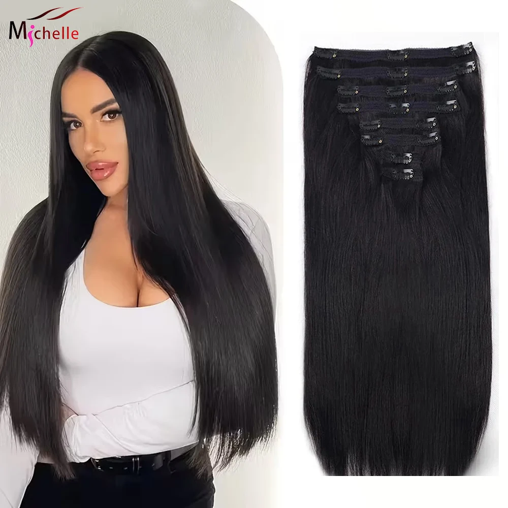 

120 г Наращивание волос на клипсе Прямые настоящие человеческие волосы Натуральные черные прямые человеческие волосы Remy Cip в 8 шт. с 18 зажимами