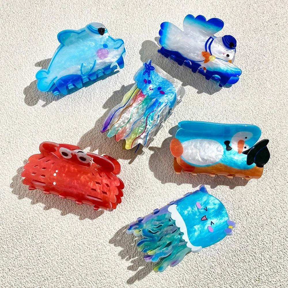 Pince à cheveux crabe imprimé pour femme, pince à cheveux méduse mignonne, épingle à cheveux animal océan géométrique, nouveaux accessoires cadeaux