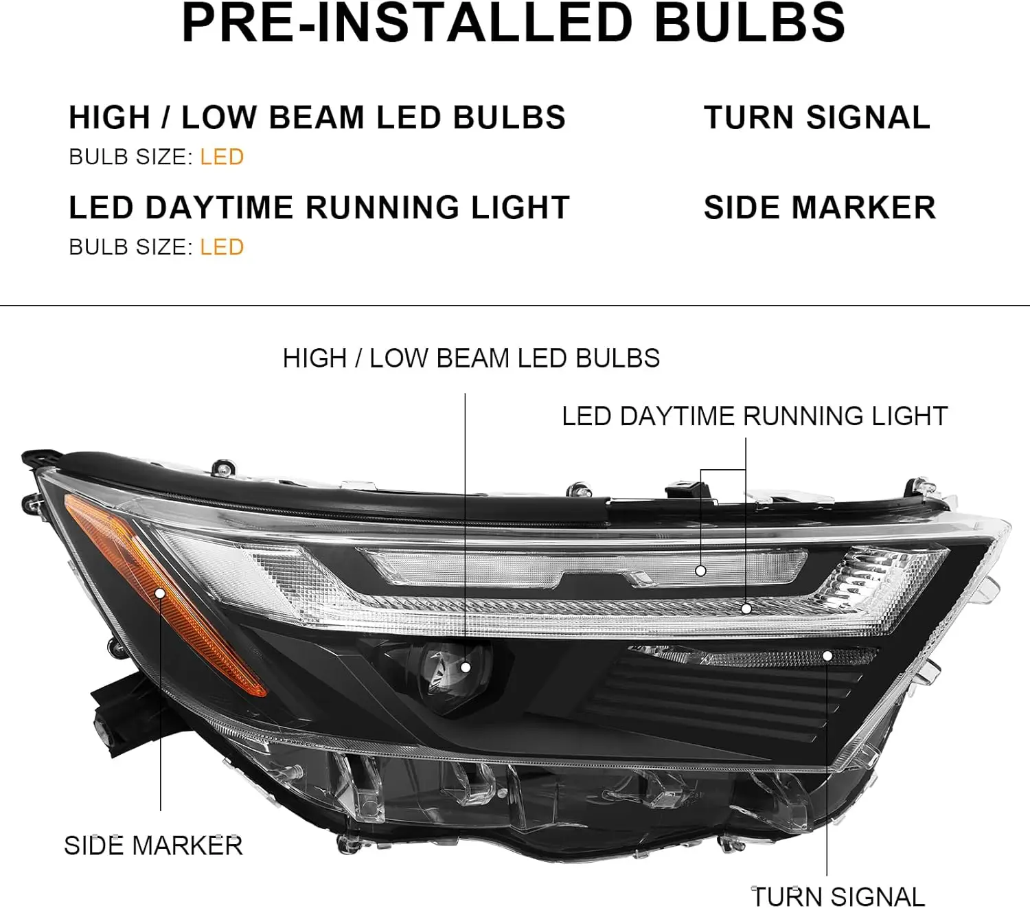 

Светодиодная фара проектора DRL в сборе, совместимая с Toyota RAV4 22 23 2022 2023, Toyota RAV4 с правой стороны 2022-2023 гг.