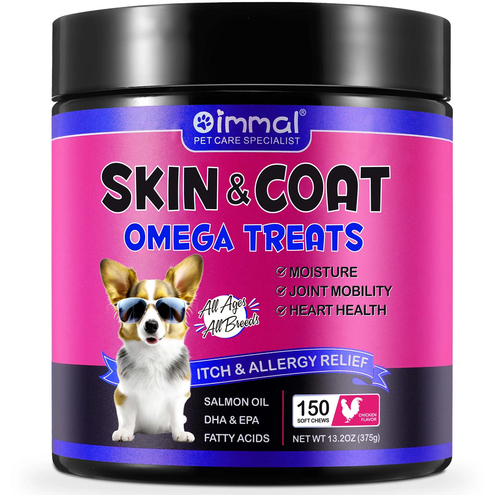 Skin & Coat Omega 3 Treats for Dogs Shedding Skin Allergy Itch Relief Hot Spots Treatment Joint Health Supplement Chicken Flavor