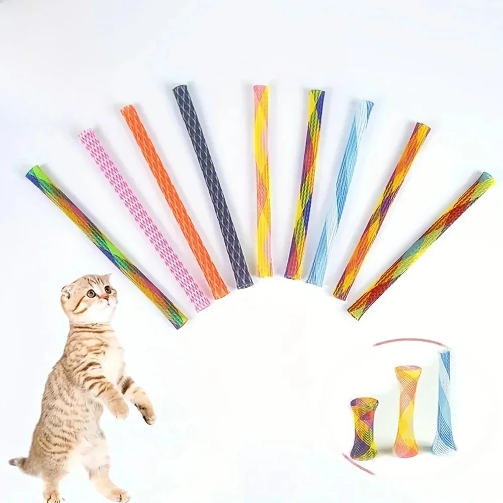 Faltbare feder förmige Spielzeuge farbige elastische Feder interaktive Katze Reißstab bietet Spaß und Aufregung für Haustiere