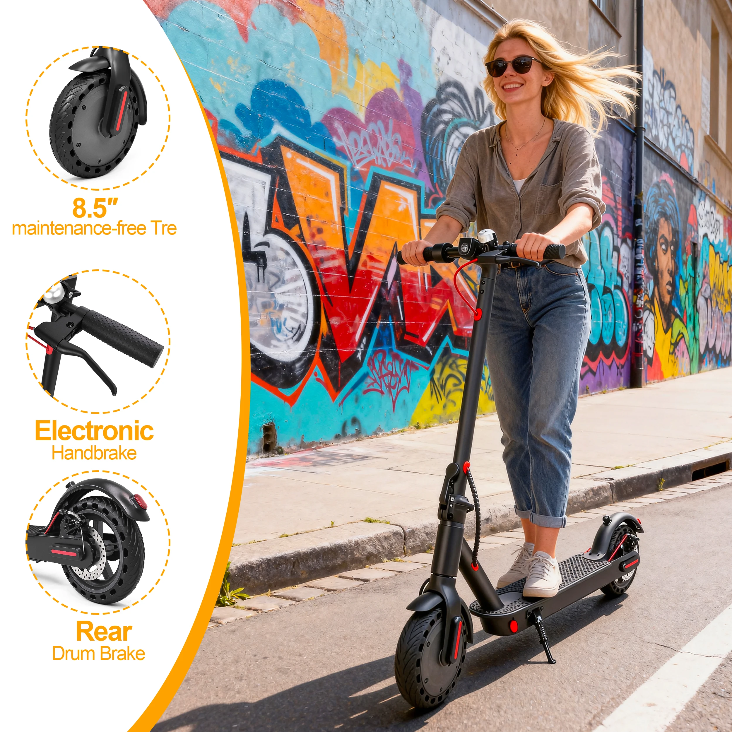 

Adult Foldable Electric Scooter 350W 48V13AH Long Range Commute E Scooter With Solid Tire & Dual Brakes