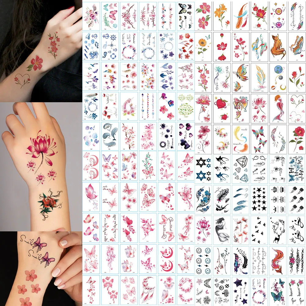 30pcs 3D Butterfly Flower Temporary Tattoos for Hand, Small Fake Tattoo Stickers For Wrist, Collarbone, Chest and Body Art