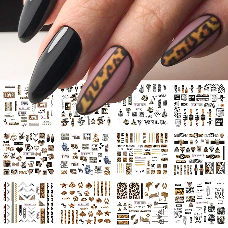 12pc Sexy Leopard Nail Art Stickers Tiger Zebra Wild Animal Skin Water Sliders For Nails Manicure Accessories Tool BEBN1225-1584