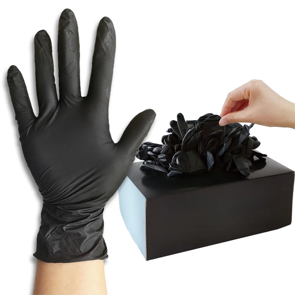 100/50/20 pièces gants en Nitrile noir épaissi gants en Nitrile noir pour le nettoyage de la coiffure gants de tatouage de vaisselle imperméables