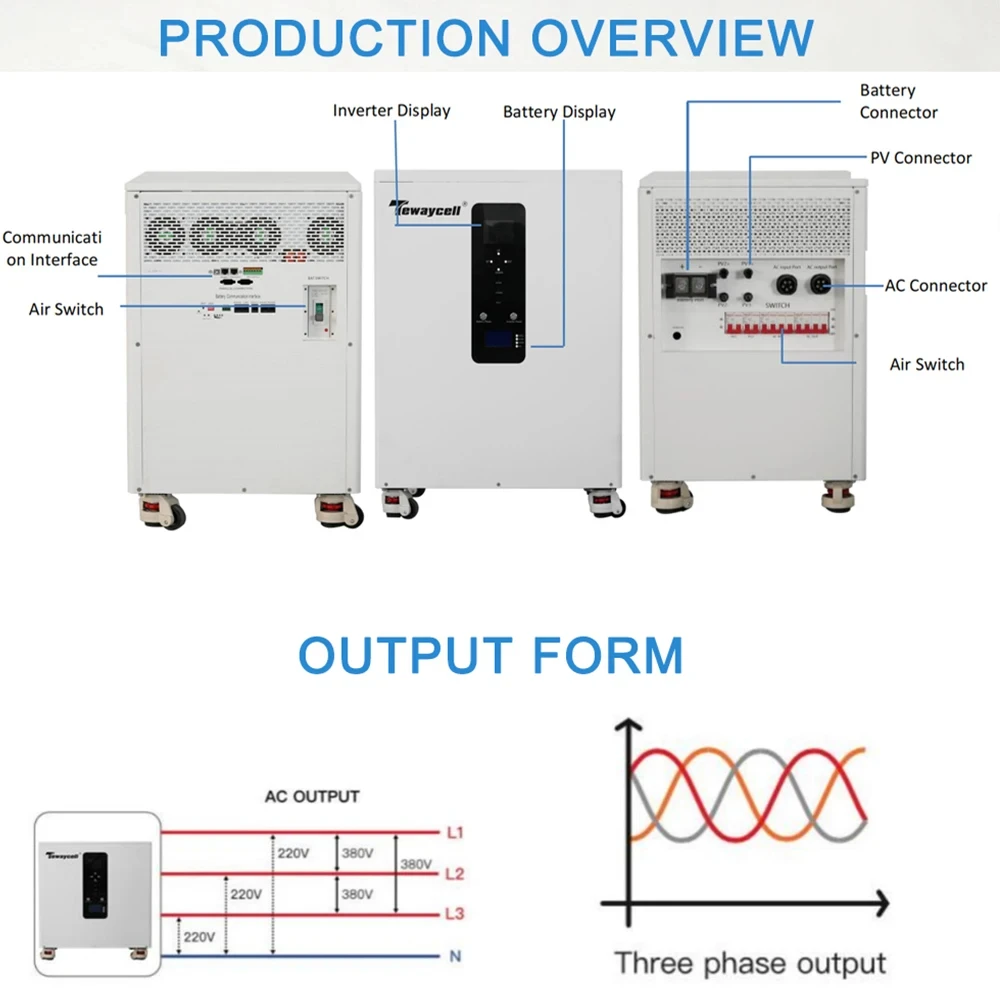 3-phase 48V Powerwall AC380V 20KWh 15KWH ALL in One ESS 51V 400Ah 300Ah LiFePO4 Battery Pack Buitl-in 10KW Inverter WiFi Monitor