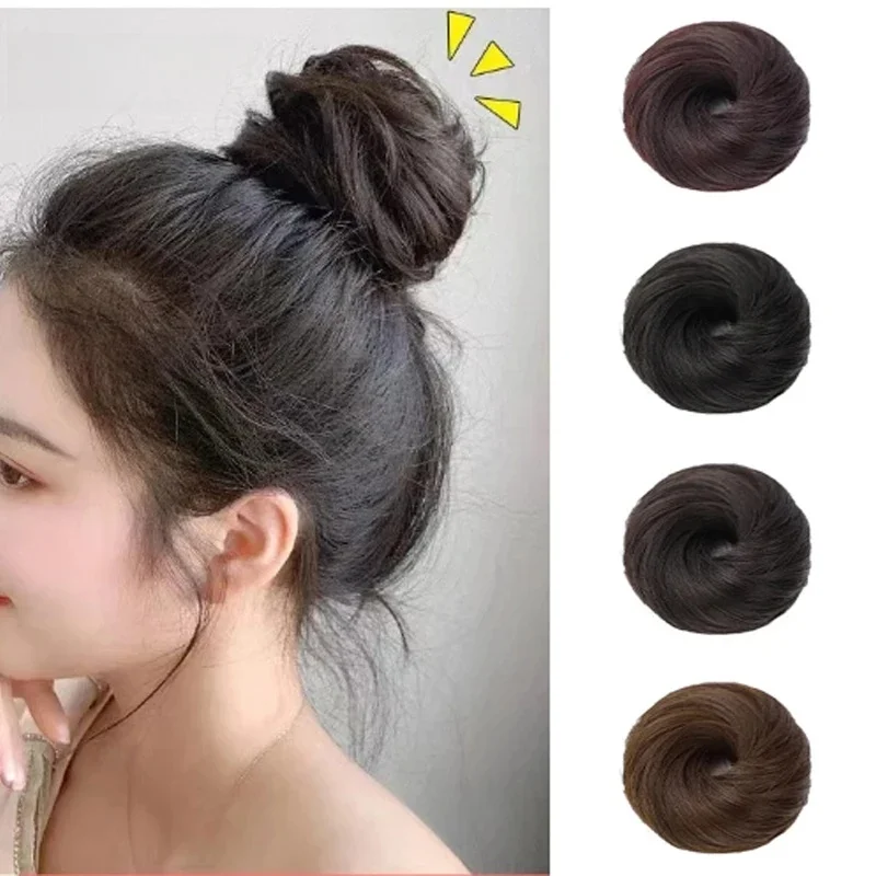 H & STAR syntetyczny roztrzepany kok kawałek włosów prosty Chignon rozszerzenie Mini gumka kok z włosów Scrunchies pączek akcesoria do peruki — zdjęcie 2