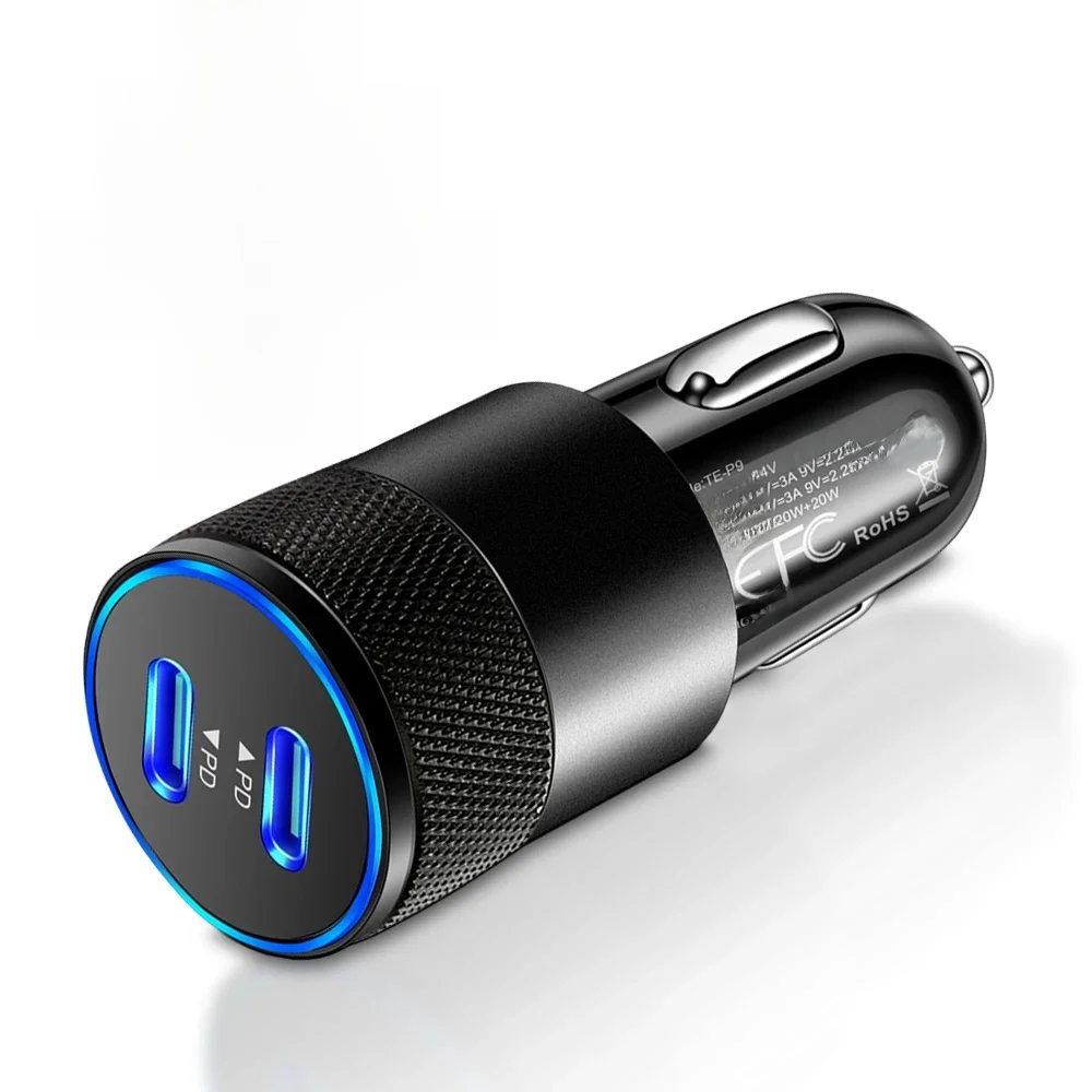 Adaptateur de chargeur de voiture double PD 40W, charge rapide, Type USB C, pour téléphone portable de voiture, pour iPhone Xiaomi Huawei