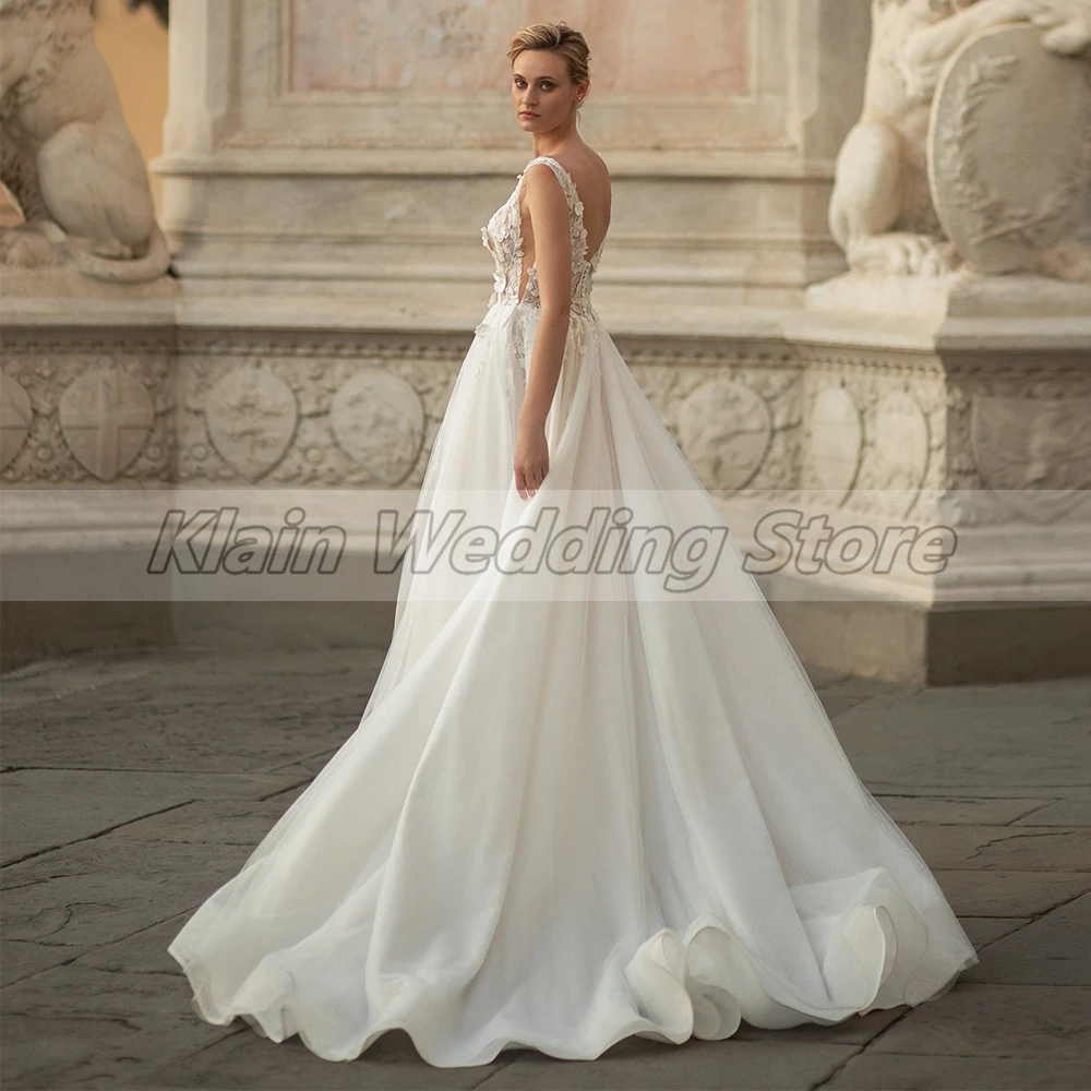 Weilinsha – robe De mariée ligne a à fleurs 3D, exquise, Sexy, décolleté en v profond, fente latérale appliquée, pour mariée