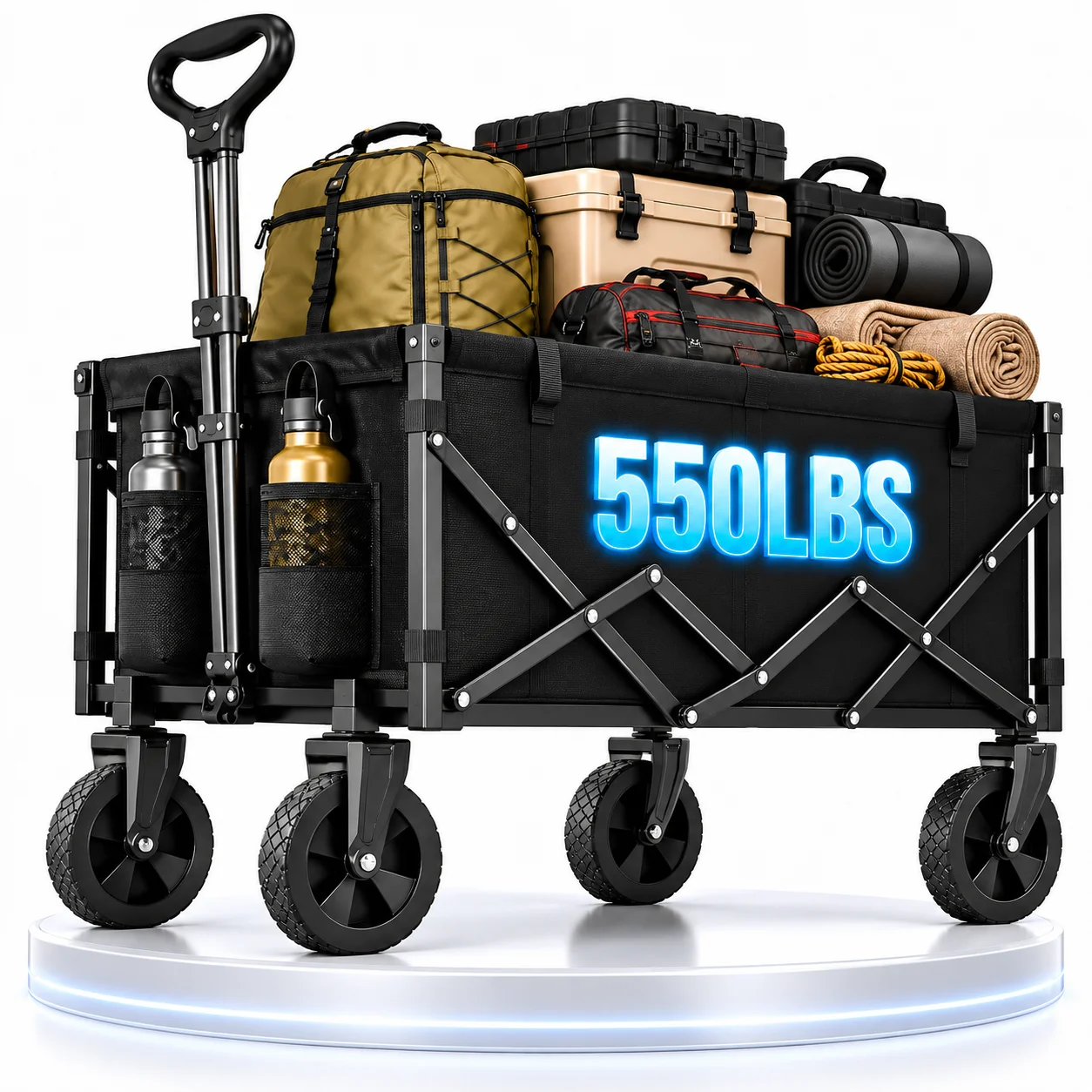 700/500/110 Lbs All Terrain Heavy Duty Folding Cart, Large Capacity Camper Suitable For Yard Shopping/ Sports/ Outdoor/ Gardening Equipment Handling, Black Multifunctional Utility Cart