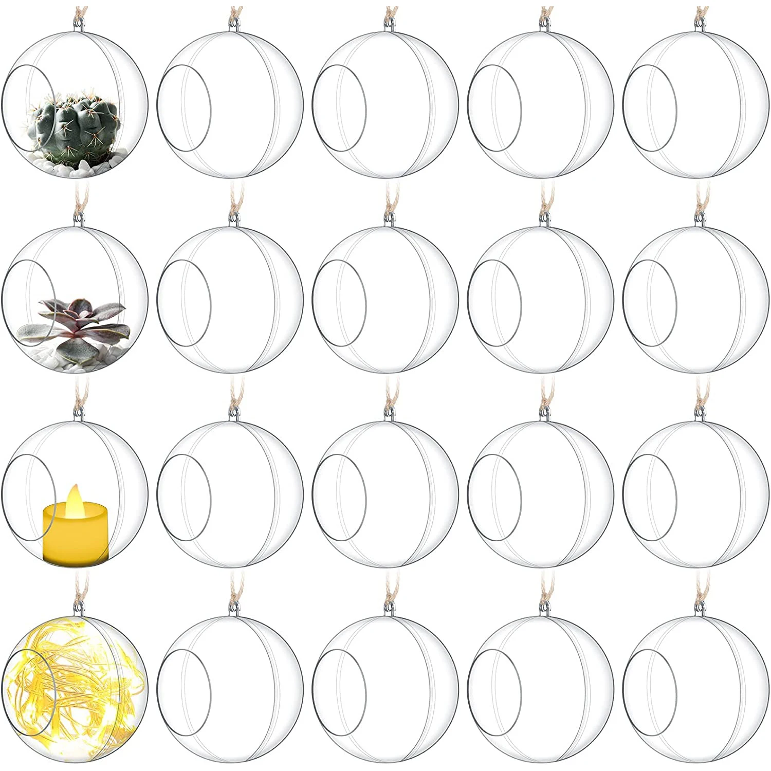 24PCS Acrylic Hanging Globe, Clear Acrylic Plant Hanging Ball for Succulent Vase Hanger Candle Art, Wedding, Garden, Home Décor