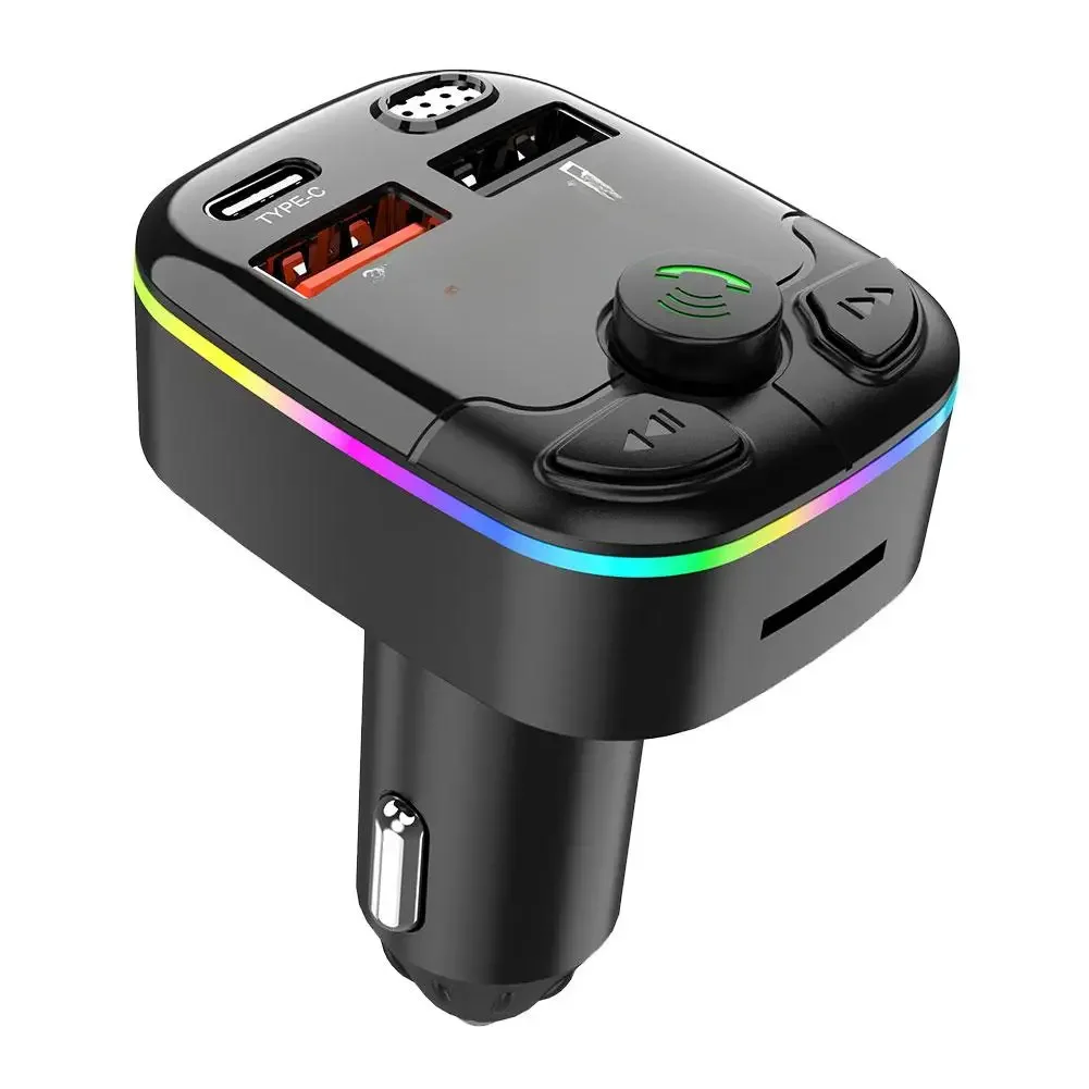 Transmissor FM automotivo, PD, Tipo-C, Dual USB, Tocador ambiente, Carregador MP3, Tipo-C, Luz sem