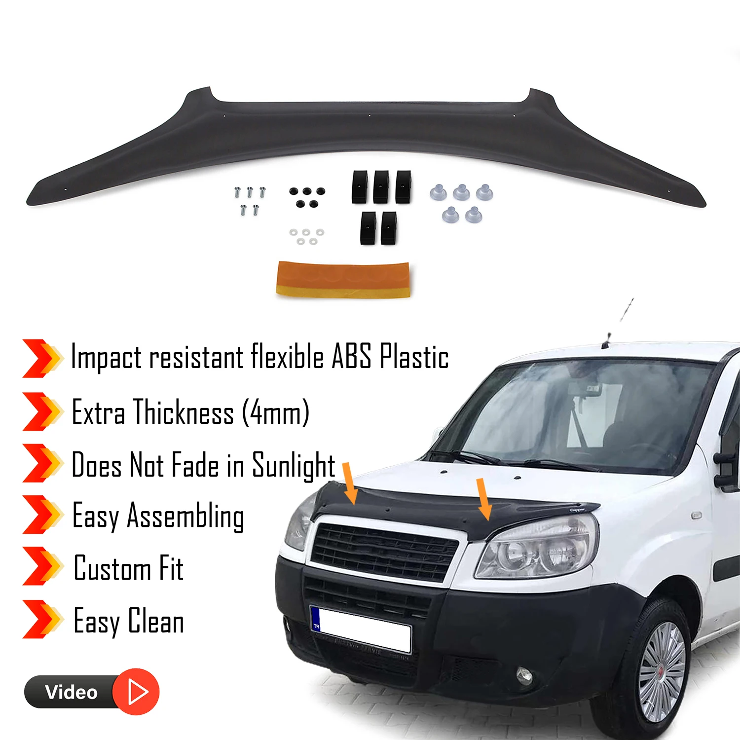 Hood Deflector Guard for Fiat Doblo (2006-2010) Bug Shield Bonnet Protector / 4 mm thickness and ultra-durable material