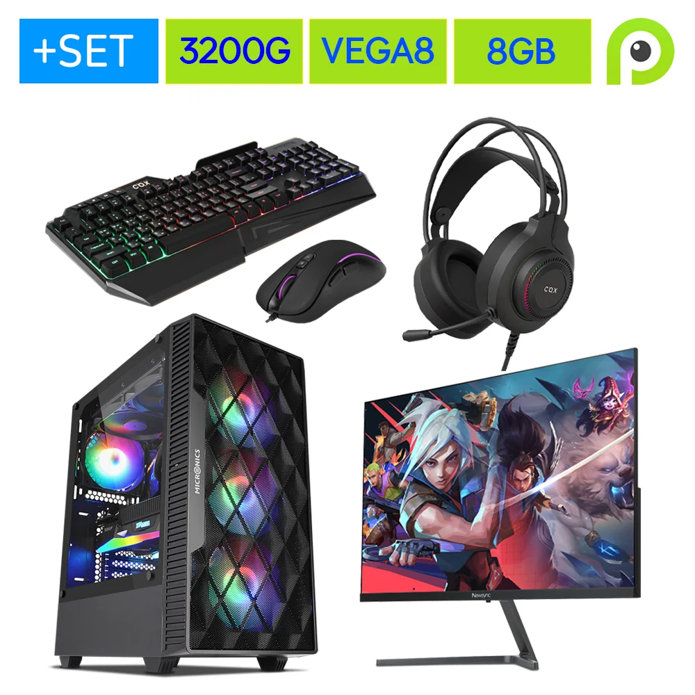 Pioples PC Rizen 3 3200G + 256GB + 8GB/Desktop + Monitor + Keyboard & Mouse gaming assembled PC three T