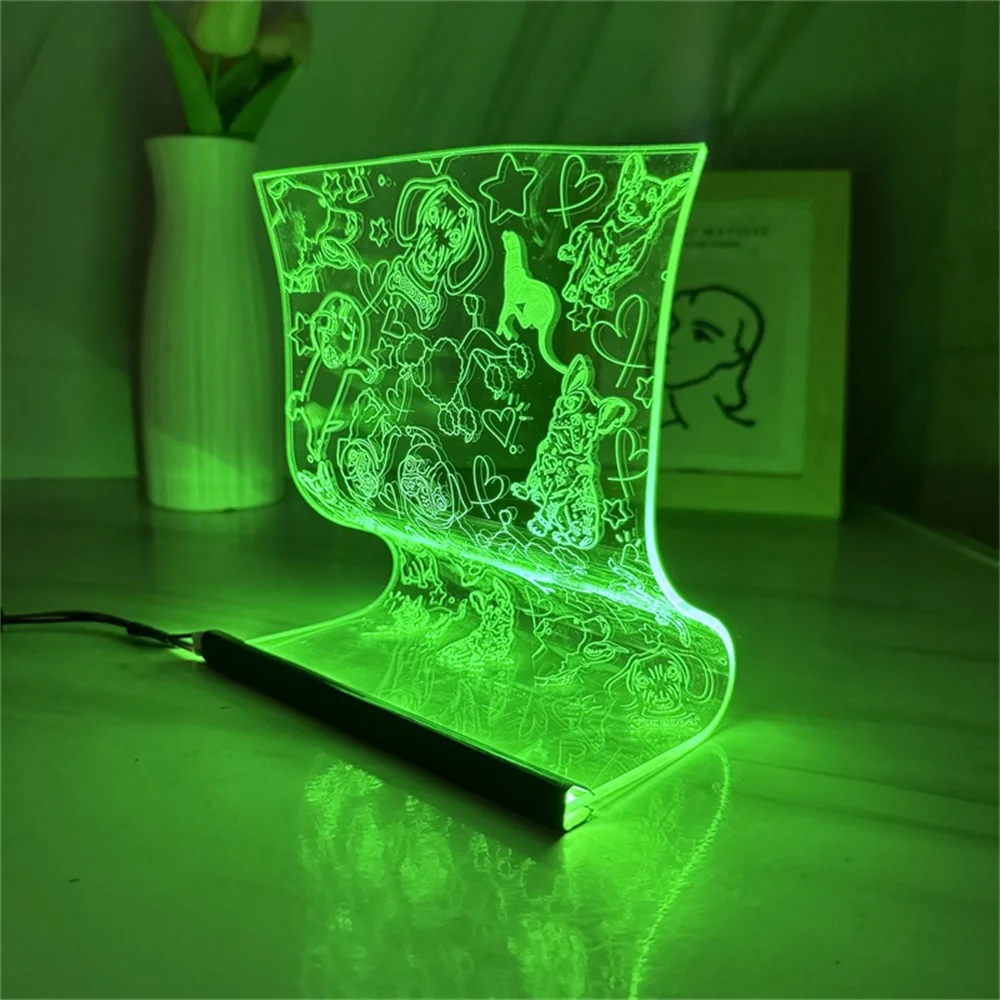 Honden Serie Led Scroll Lamp Schattige Puppy 3d Sfeer Licht Dier Acryl Nachtlampje 3/7 Kleur Kunst Lamp 3d Sfeerlicht Cadeau Idee