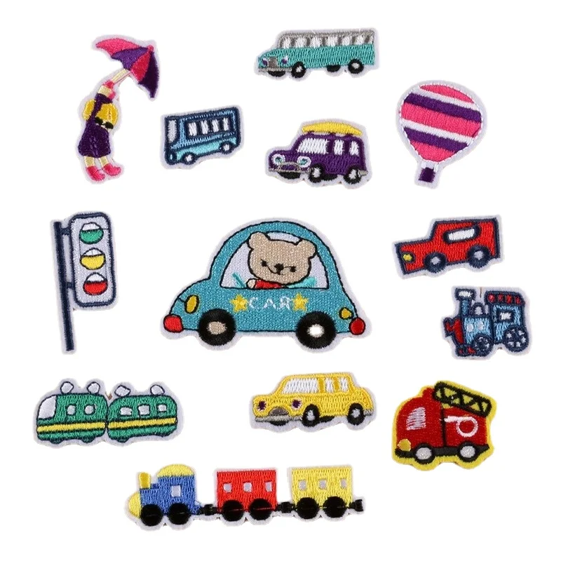 100pcs/Lot Small Embroidery Patch Vehicle Kid Clothing Decoration Accessory Car Umbrella Traffic Sign Balloon Iron Heat Applique