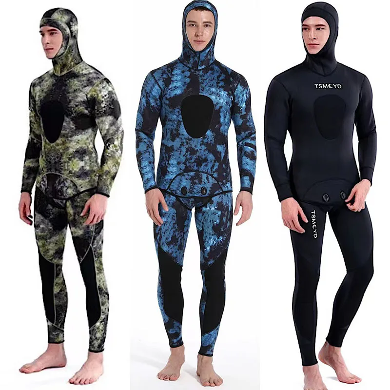 

Camouflage Neoprene Wetsuit 3mm Long Sleeve Fission Hooded 2 Pieces For Men Keep Warm Waterproof Diving Suit Swimming Surfing