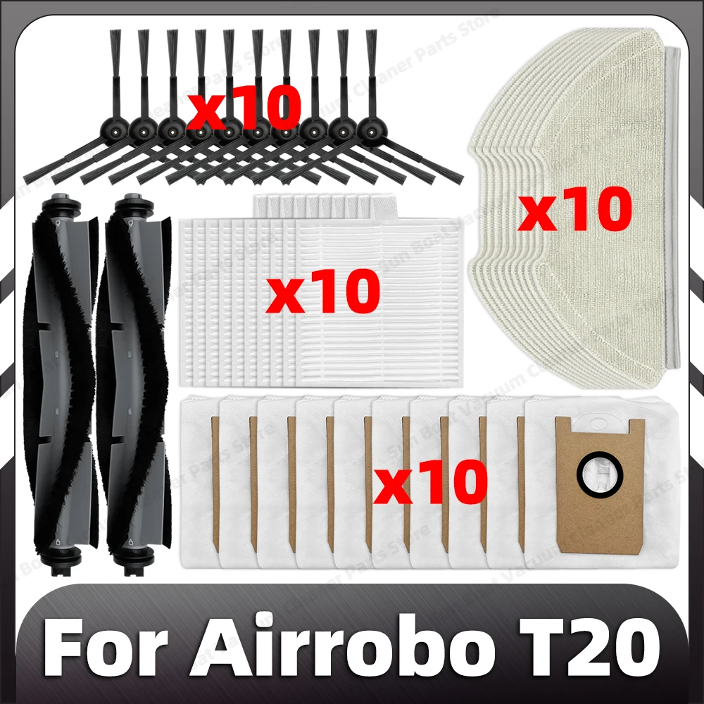 

Compatible for Airrobo T20 Replacement Main Side Brush HEPA Filter Mop Pads Dust Bags Spare Parts Accessories