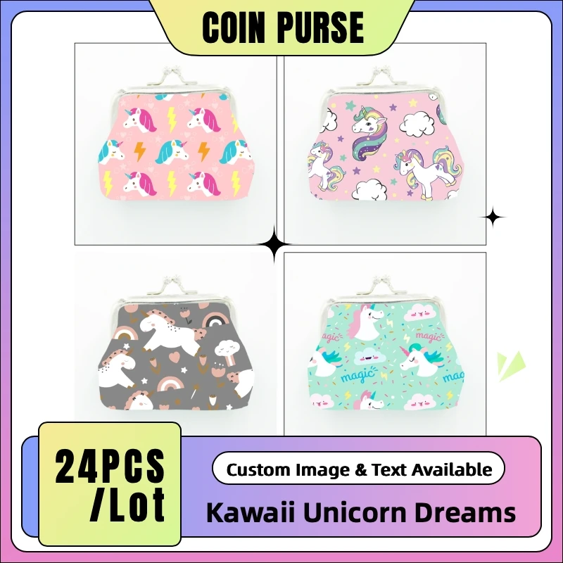 

24PCS/Lot Unicorn Coin Purse – PU Leather Mini Wallet with Kawaii Unicorn Design, Cute Gift for Kids, Party Favor, Daily Use