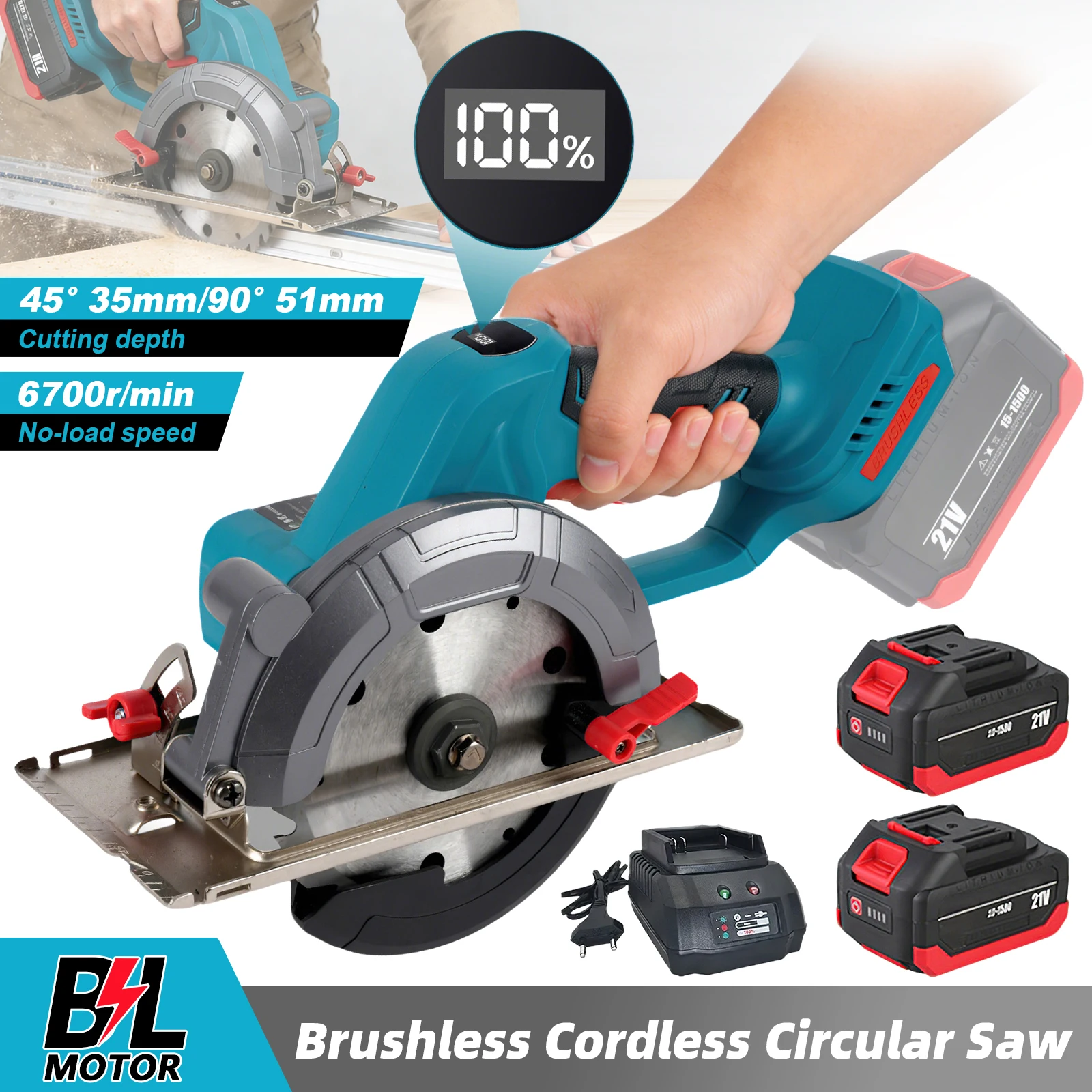 Bürstenlose Kreissäge 6 Zoll Akku-Elektrosäge Einstellbare Holzschneidemaschine Handgeführte Holzbearbeitungssäge für Makita-Akkus