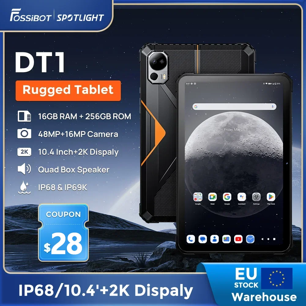 FOSSiBOT DT1 Rugged Tablet 10.4\'\' FHD+ 2K Display 8GB 256GB 11000mAh 16MP+48MP Camera Tablet Android 13 Four Hi-Res Speakers Pad