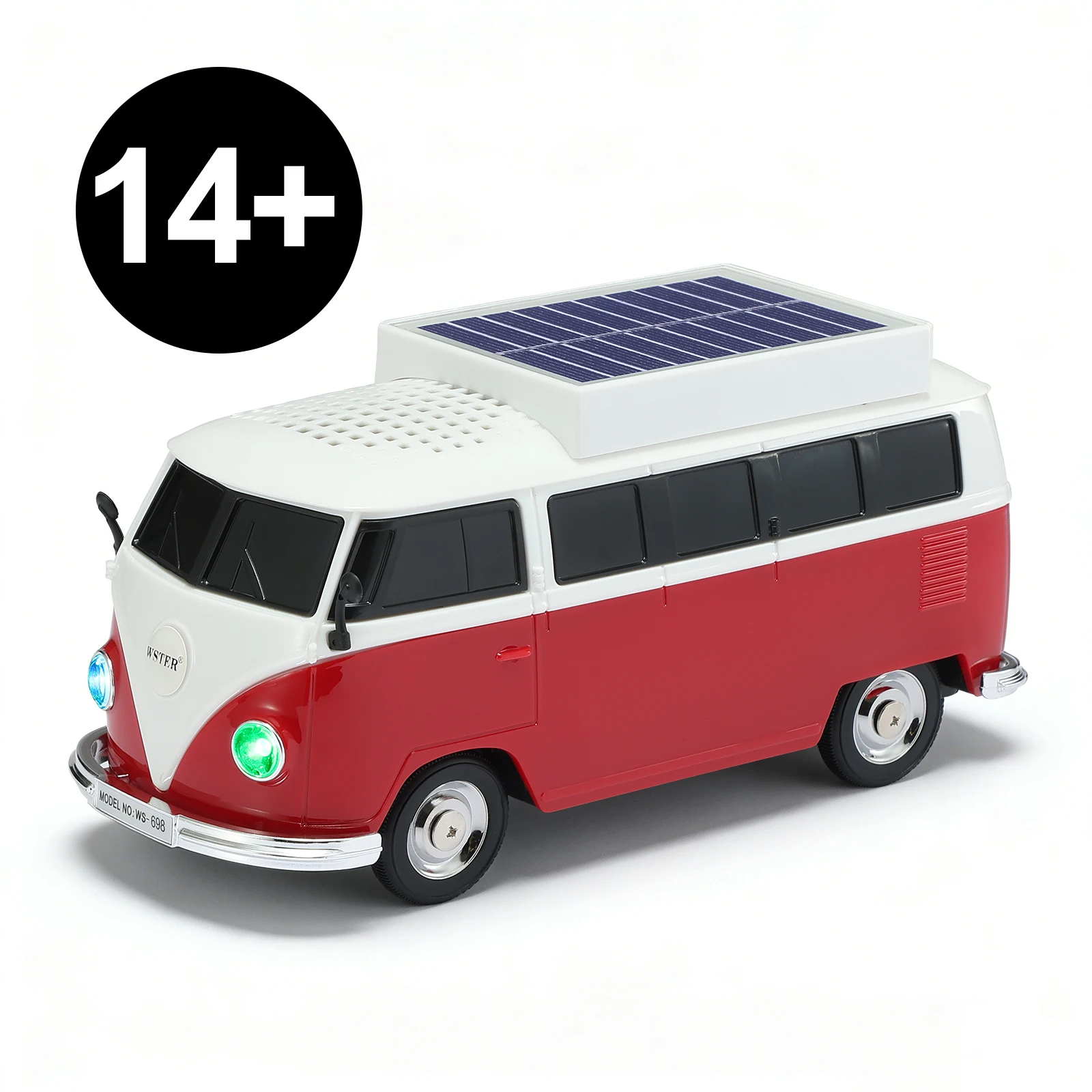 WS-698 Altavoz Bluetooth solar mini autobús vintage, diseño de coche inalámbrico portátil, sonido HD, luces LED, FM, TWS, USB/TF, decoración de la habitación