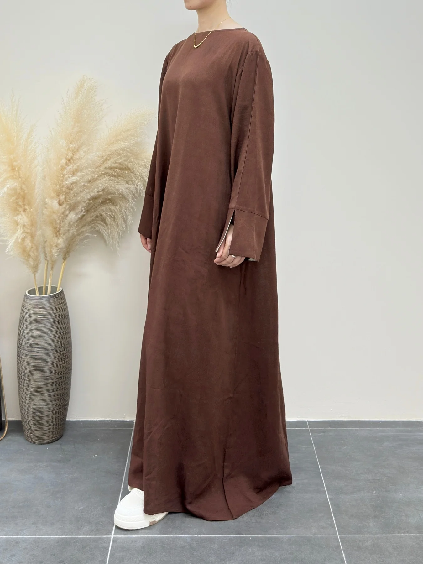 Fumidar linen abaya Linen Color-Block Long-Sleeve Maxi Dress