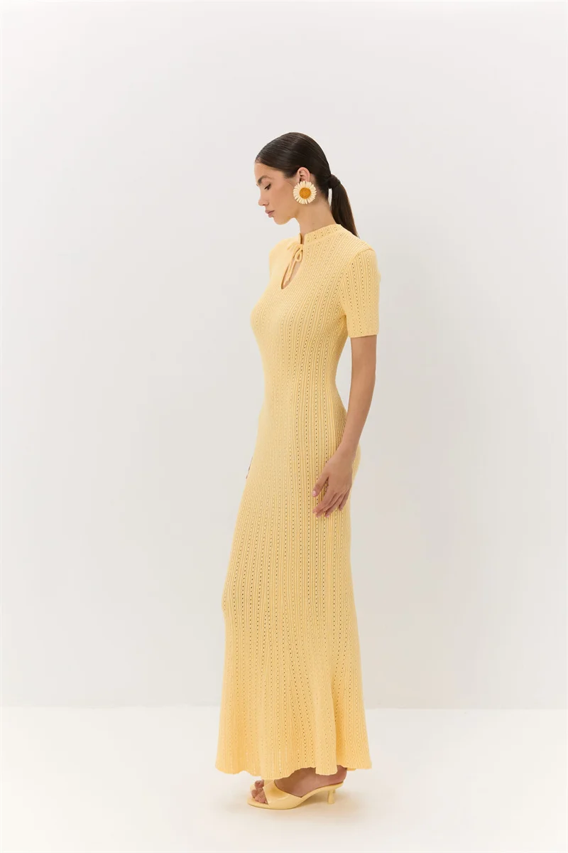 Women's Slim Fit Bandage Knit Dress Short Sleeve Long Crochet Beach Cover-Up Bikini Sexy Summer Swimwear