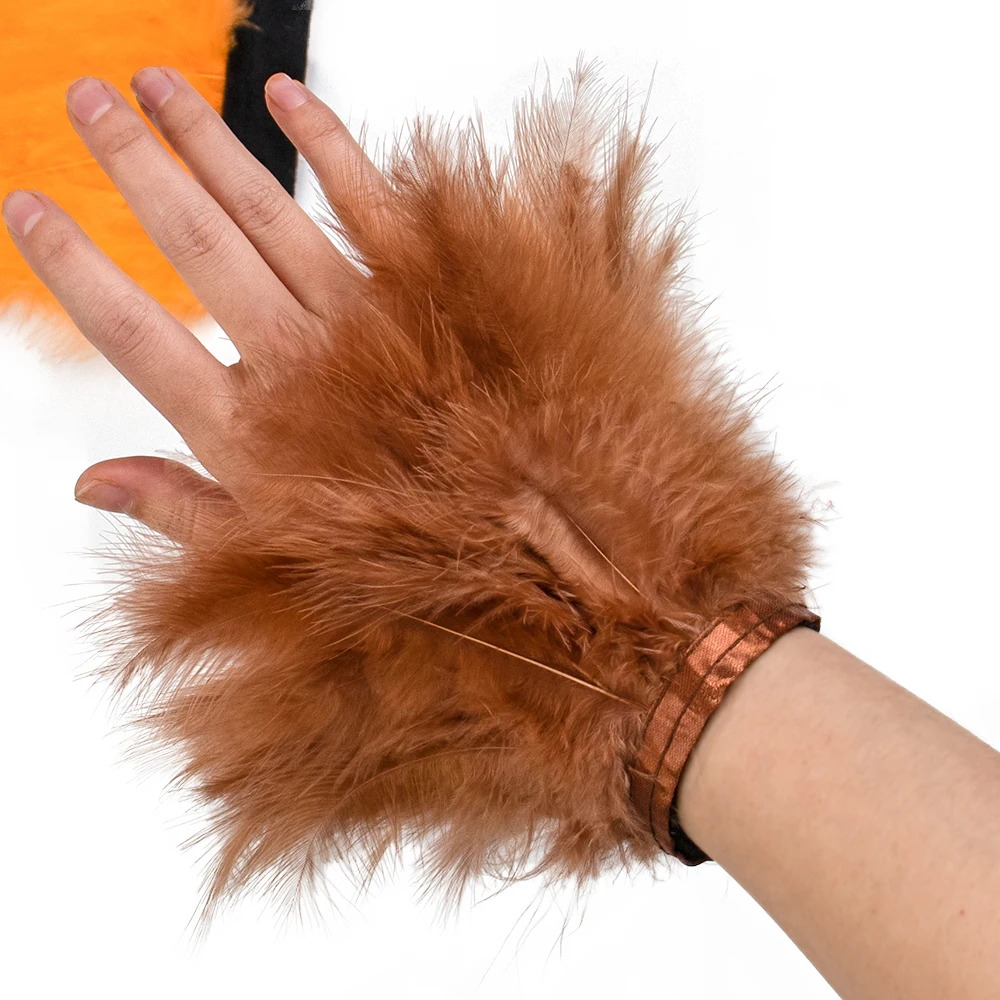 Real Fur Feather Wrist Cuffs Feather Cuffs Snap on Feathers Snap Bracelet Sleeves Customized Women's Accessories