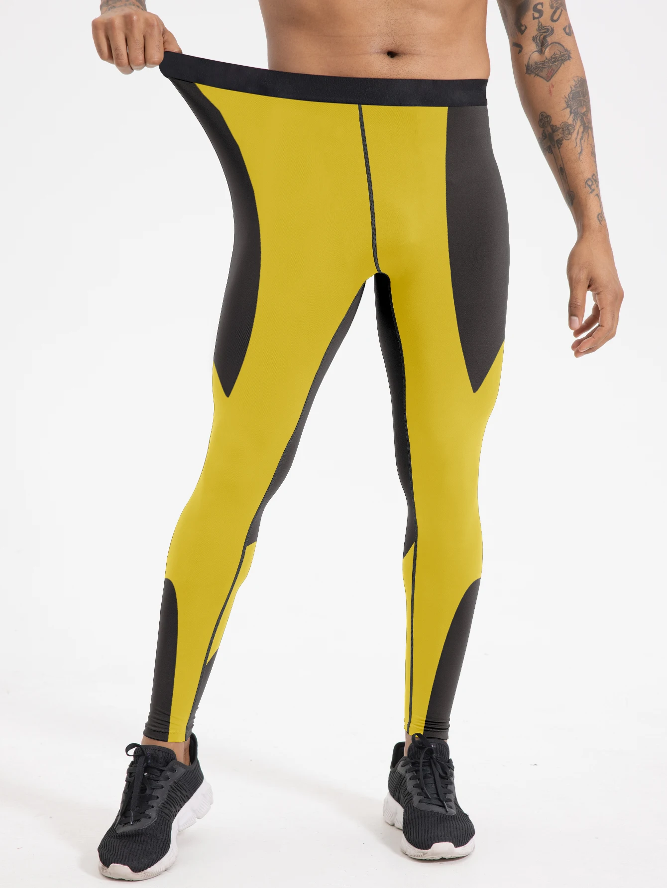 メンズ速乾スポーツレギンス - デジタルプリントデザインの吸汗性と伸縮性のあるフィットネスランニングパンツ