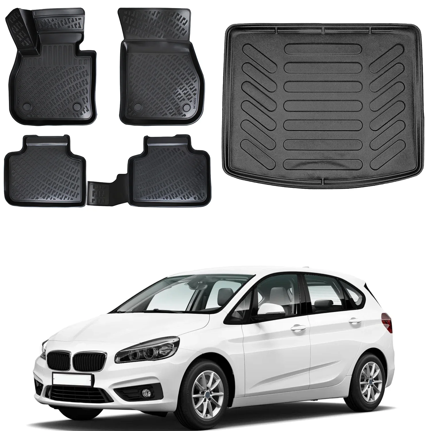 Floor Mats + Cargo Trunk Liner Fits Bmw 2 Series Active Tourer 2014-2024 Set - All Weather Maximum Coverage - Water Resistance