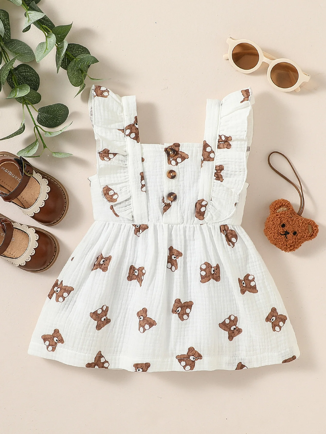 Baby Sleeveless Printing Bear Cute Summer Girl\'s vintage New Soft Cotton Dress Clothing