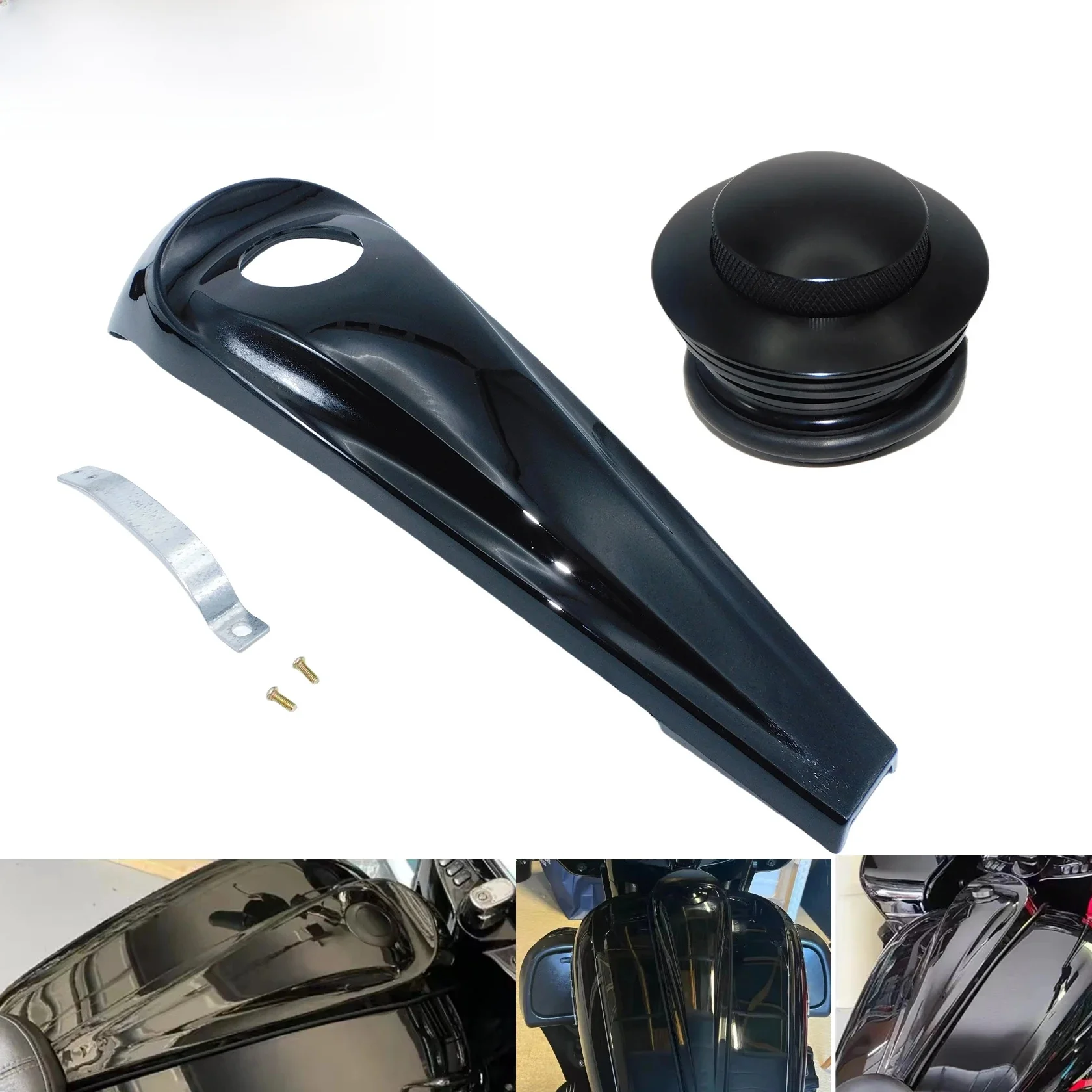 Czarna osłona korka wlewu paliwa do motocykli Harley Touring CVO Electra Road Street Glide Road King 2008+ — zdjęcie 2