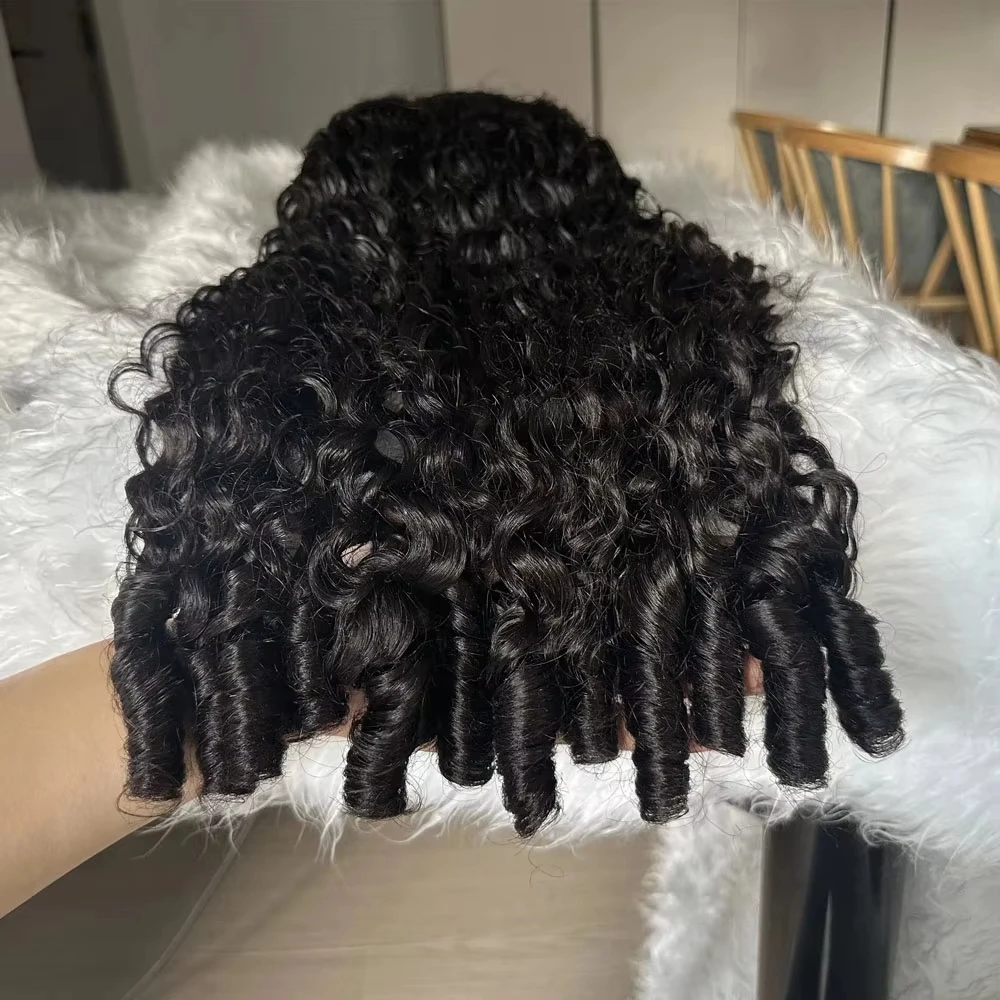 

Burmese Curly Half Glueless Wigs Wear And Go 100% Human Hair With Drawstring For Women Invisible Strap Burmese Curls 250 Density