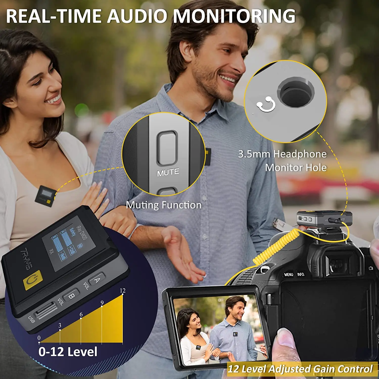 Mikrofon Lavalier Nirkabel 7RYMS IRay DW20 PRO 2.4G Mikrofon Kerah dengan Kotak Pengisi Daya untuk Ponsel Kamera YouTube Siaran Langsung Tiktok