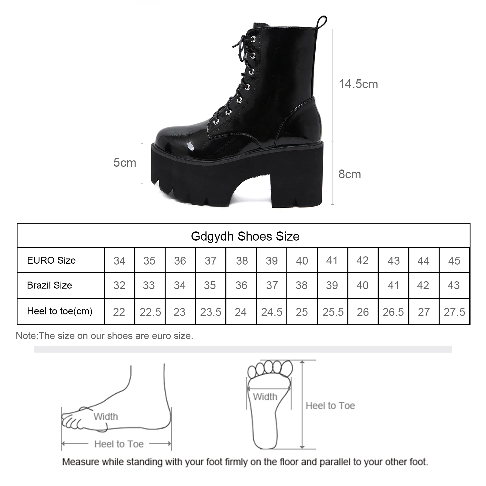 Gdgydh Women\'s Side Zipper Platform Boots Comfy Round Toe Lace Up Shoes Fashion Solid Color Comabt Boots Chunky Heels