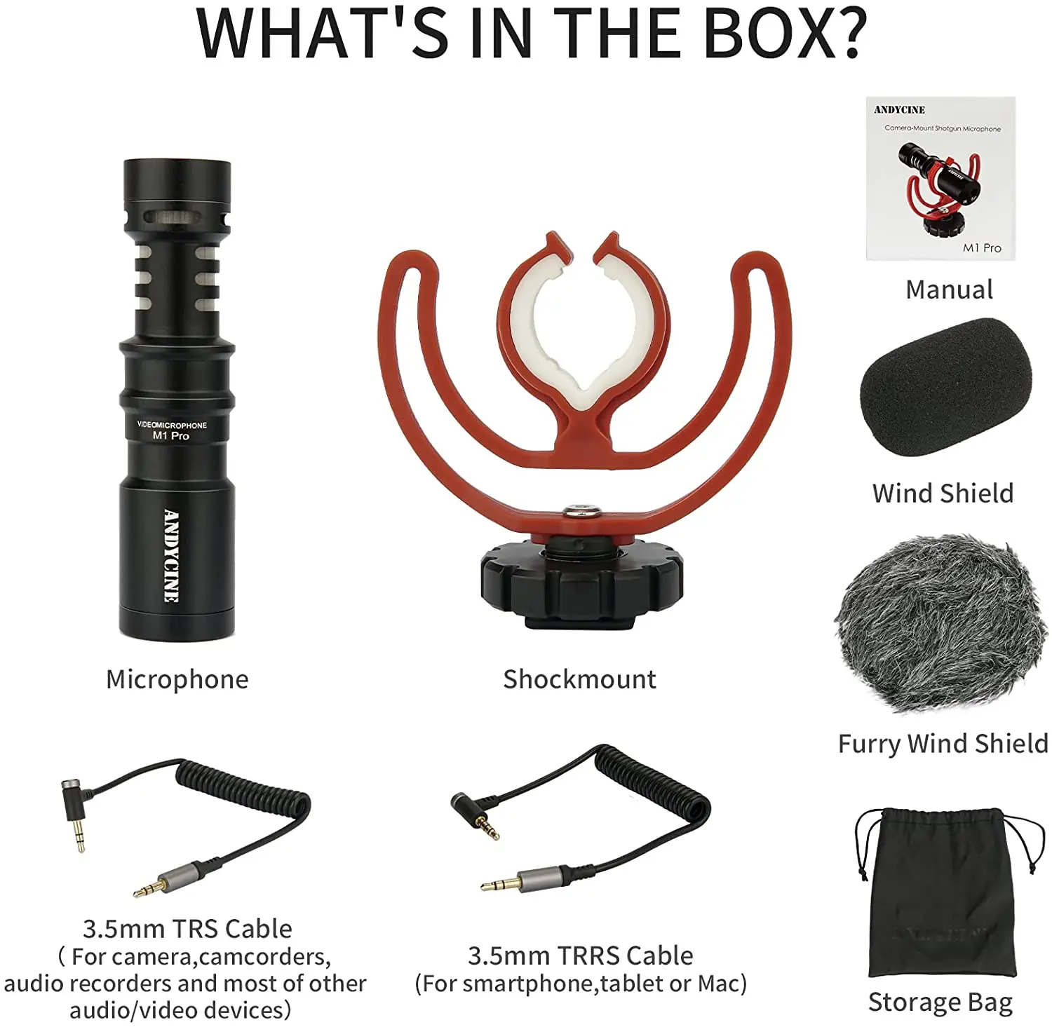 ANDYCINE M1 Pro ไมโครโฟนวิดีโอกล้อง Mount Shotgun Mic สำหรับกล้อง DSLR,โทรศัพท์,action กล้อง Furry กระจก