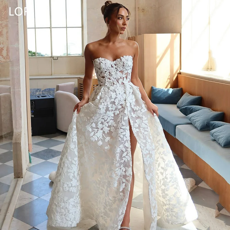 ชุดแต่งงานทรงเอไลน์สุดหรูของ LORIE แบบไม่มีแขน คอร์เซ็ท ชุดราตรีเจ้าสาว ผ้าโปร่ง สายเดี่ยว ชุดเจ้าสาวแบบสั่งตัด ปี 2025