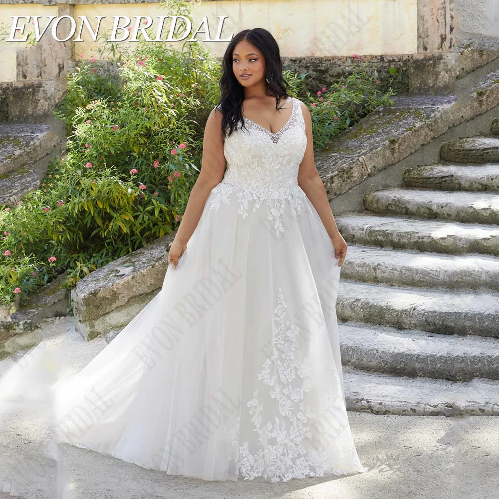 

EVON BRIDAL Lace Boho Plus Size Wedding Dresses 2024 Sleeveless Backless Civil Bridal Gowns Applique A-Line Vestidos Blancos