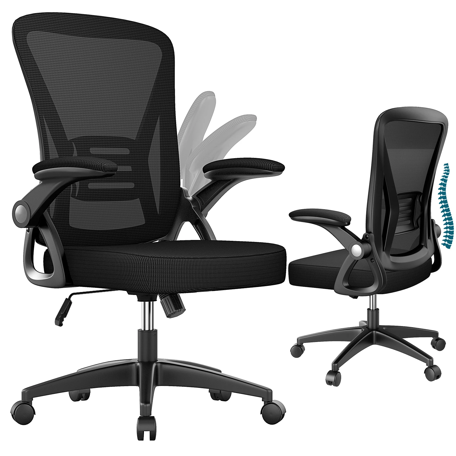 Chaise de bureau ergonomique avec accoudoirs réglables, revêtement en maille, support lombaire, hauteur réglable, rotation à 360° ° Chaise pivotante